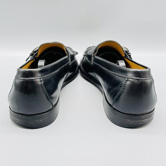 Cole Haan Shoes Mens 10 Black Leather Kiltie Fringe Loafers Buckle Slip On Dress - Picture 6 of 11